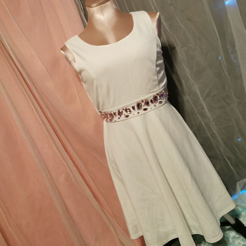 MA*RS Gyaru White Tank Dress Size Small Pink Bling Rhinestone Party Prom Cocktai